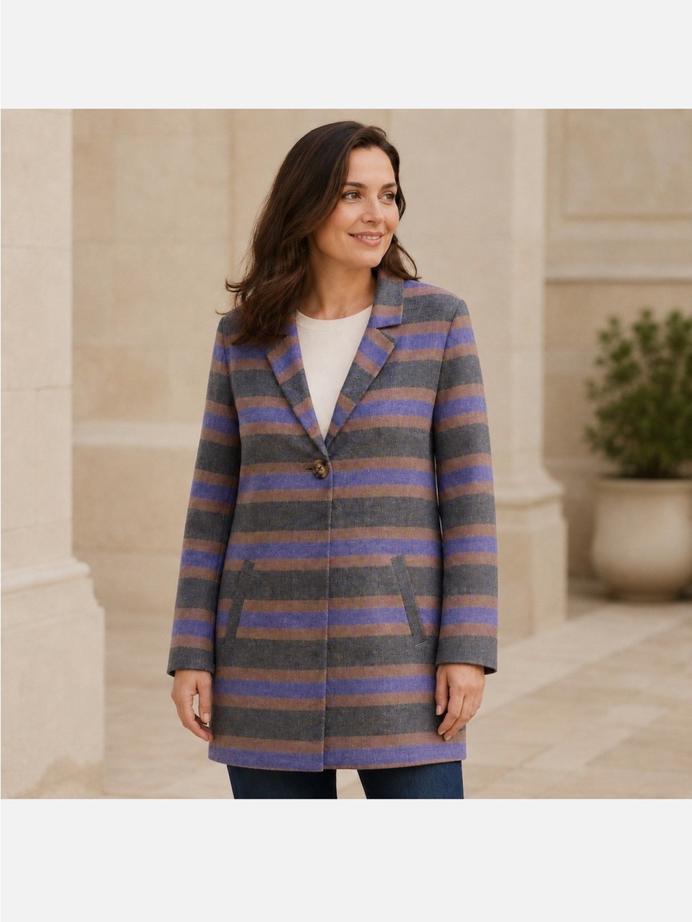 Boden Canonbury Stripe Blazer Jacket US 14 Linen Cotton Blend